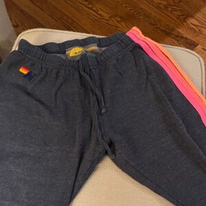Aviator Nation Kids Charcoal Joggers with Pink and Orange Stripes